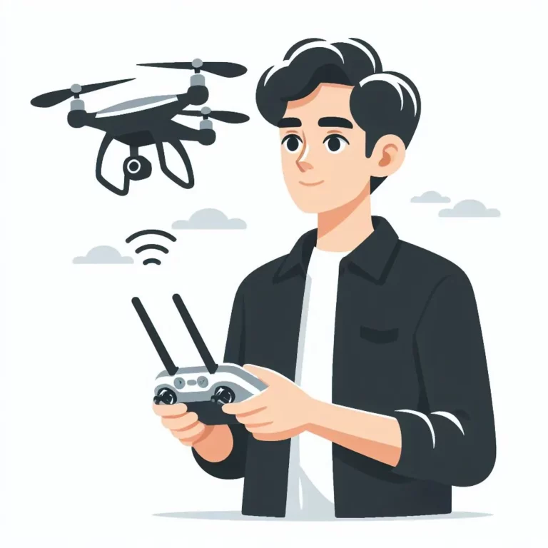 Homem pilotando um drone com um controle remoto na mão