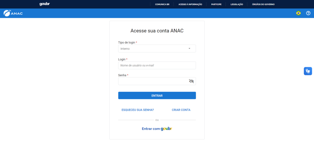 Pagina de login da ANAC